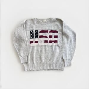 Vintage Cotton Club M Sweater Mens Gray USA American‎ Flag Crewneck